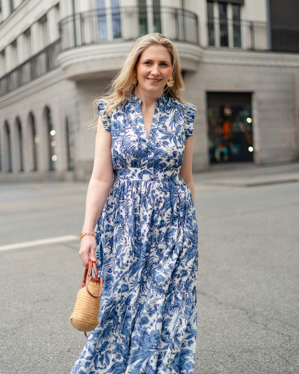 Sommerkleid "Valerie" mit blauem Palmenmuster