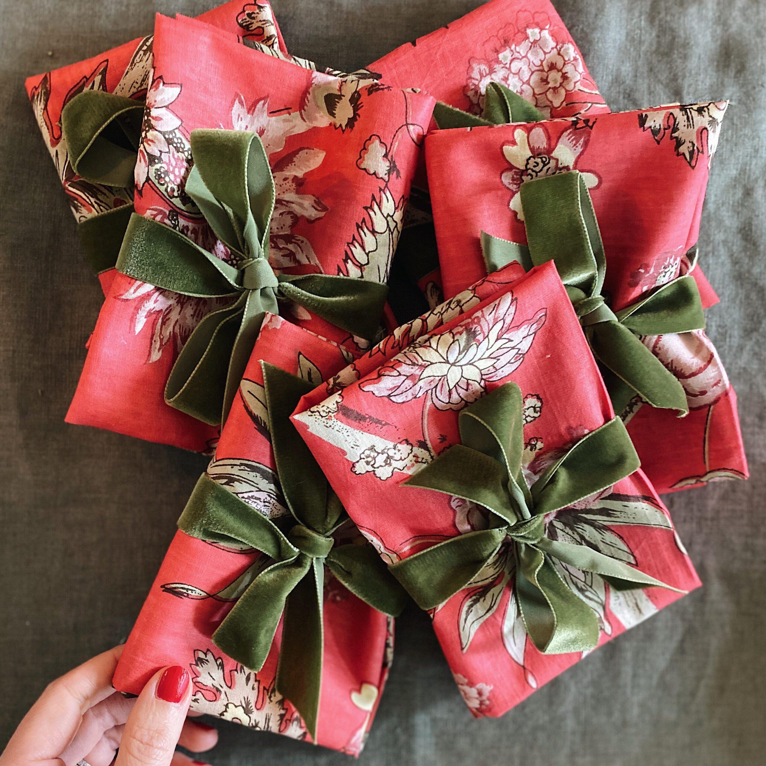 Samtschleifen Moosgrün - Serviettenbänder (6er)