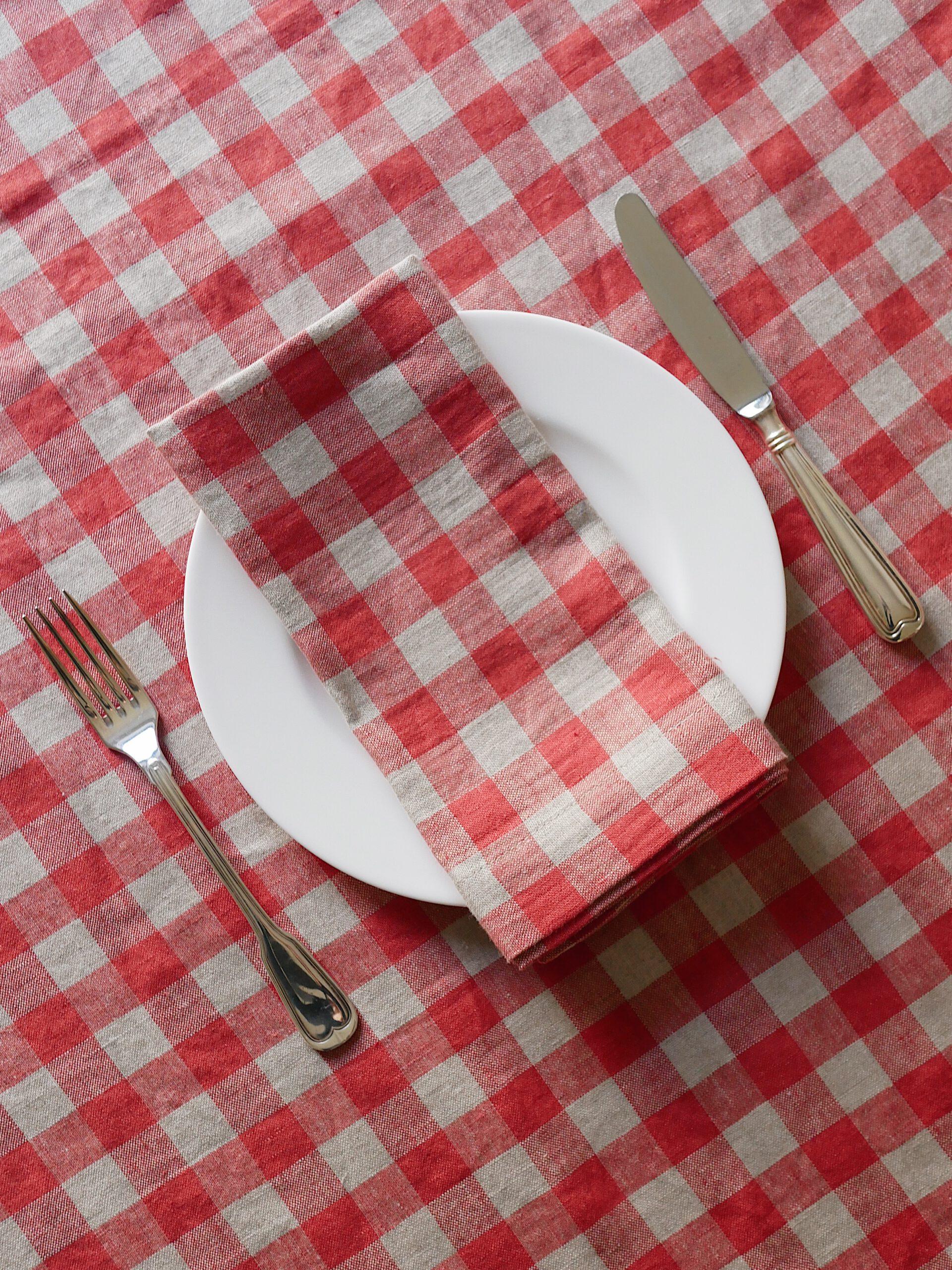 Leinenservietten rot kariert (4er)