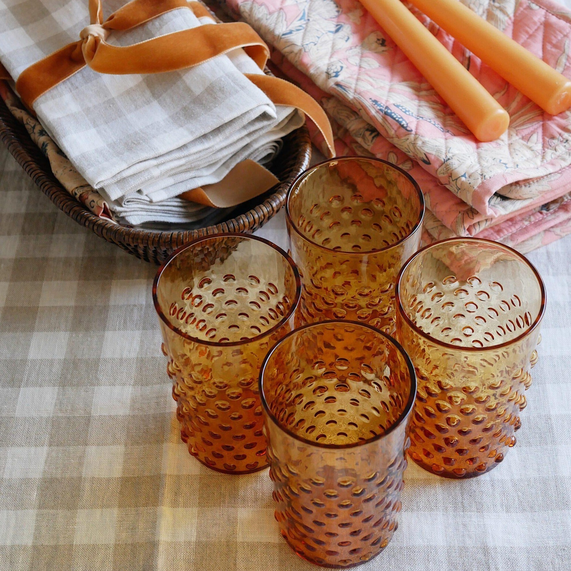 Wasserglas mit Noppen Goldgelb (6 er)