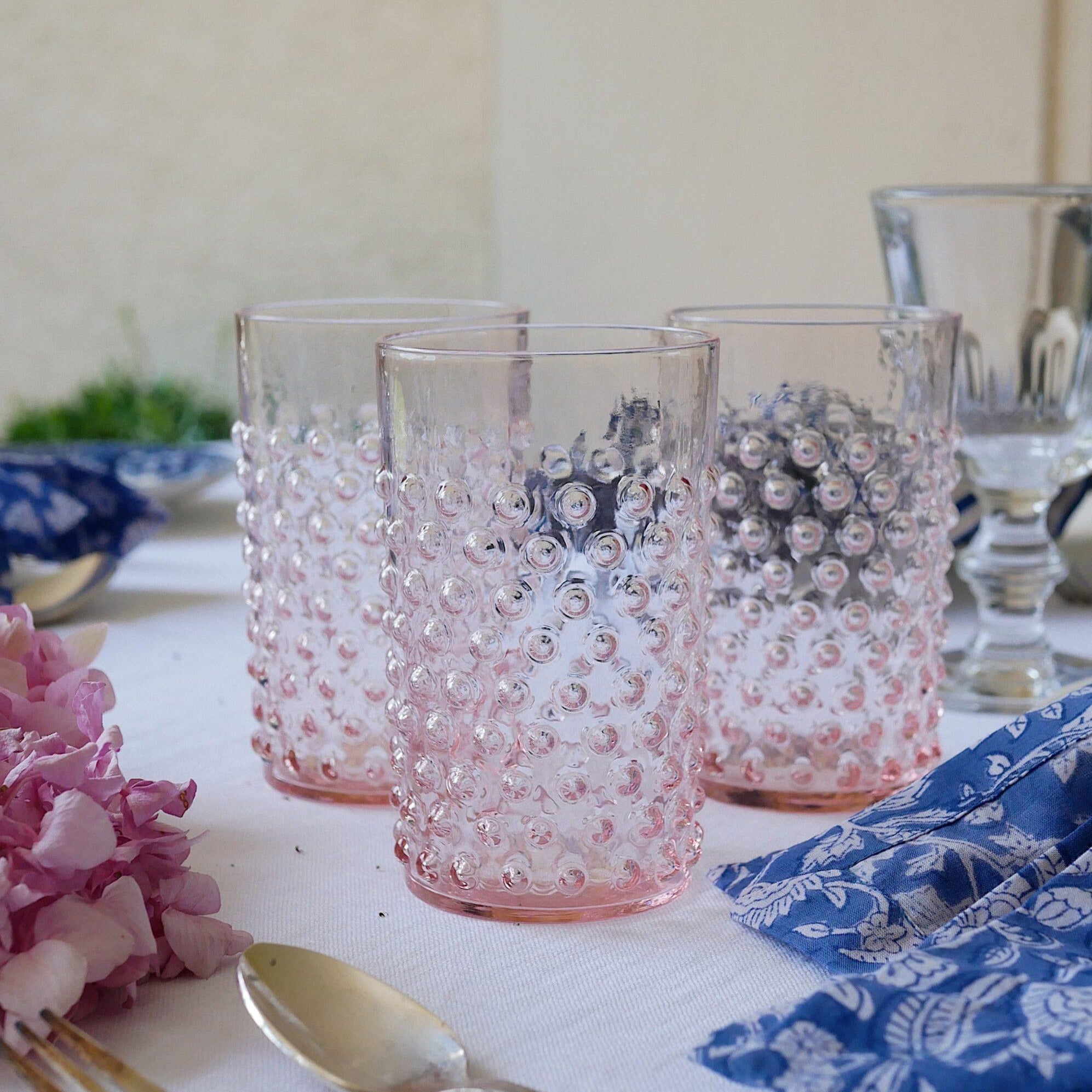 Wasserglas mit Noppen Rosa (4er)