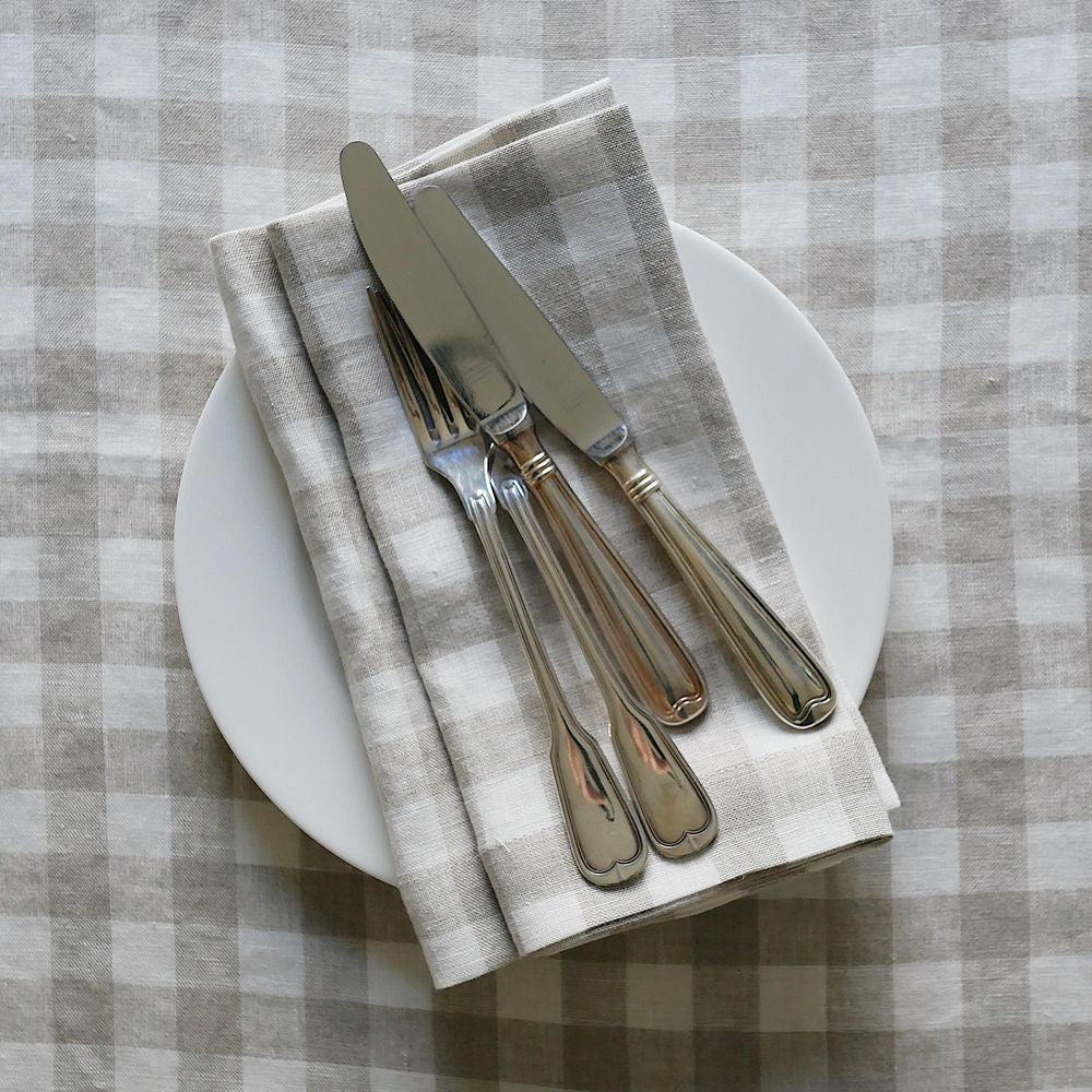 Leinenservietten Beige kariert (6er)