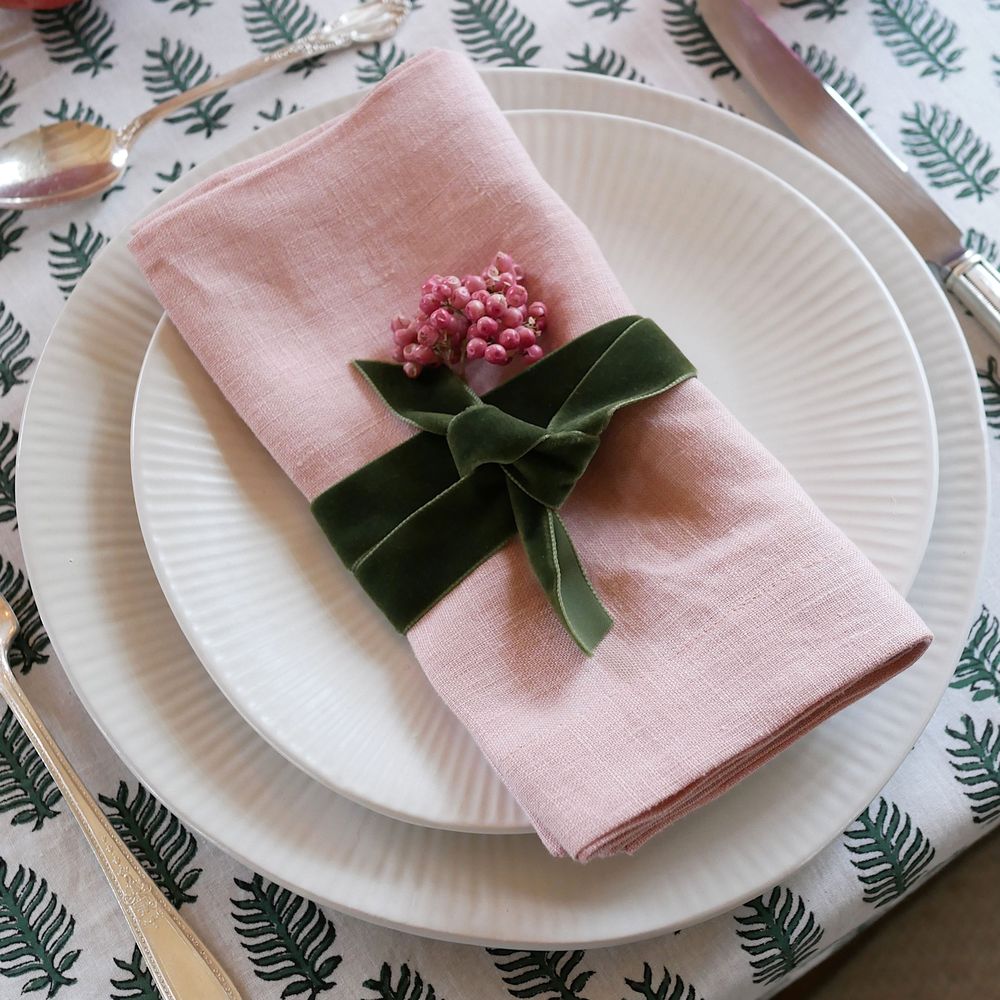 Samtschleifen Moosgrün - Serviettenbänder (6er)