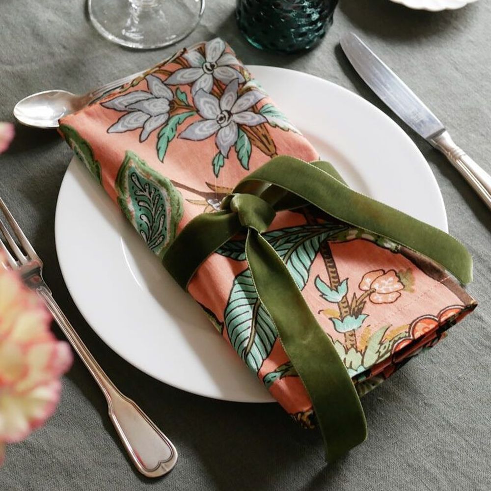 Samtschleifen Moosgrün - Serviettenbänder (6er)