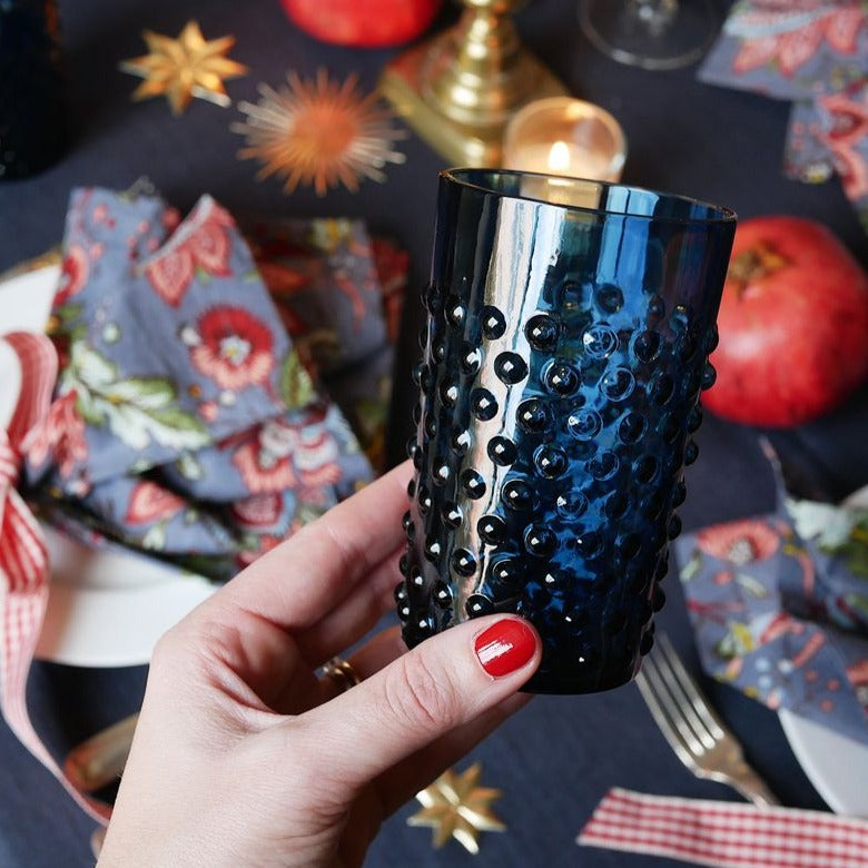 Wasserglas mit Noppen Dunkelblau (6er)