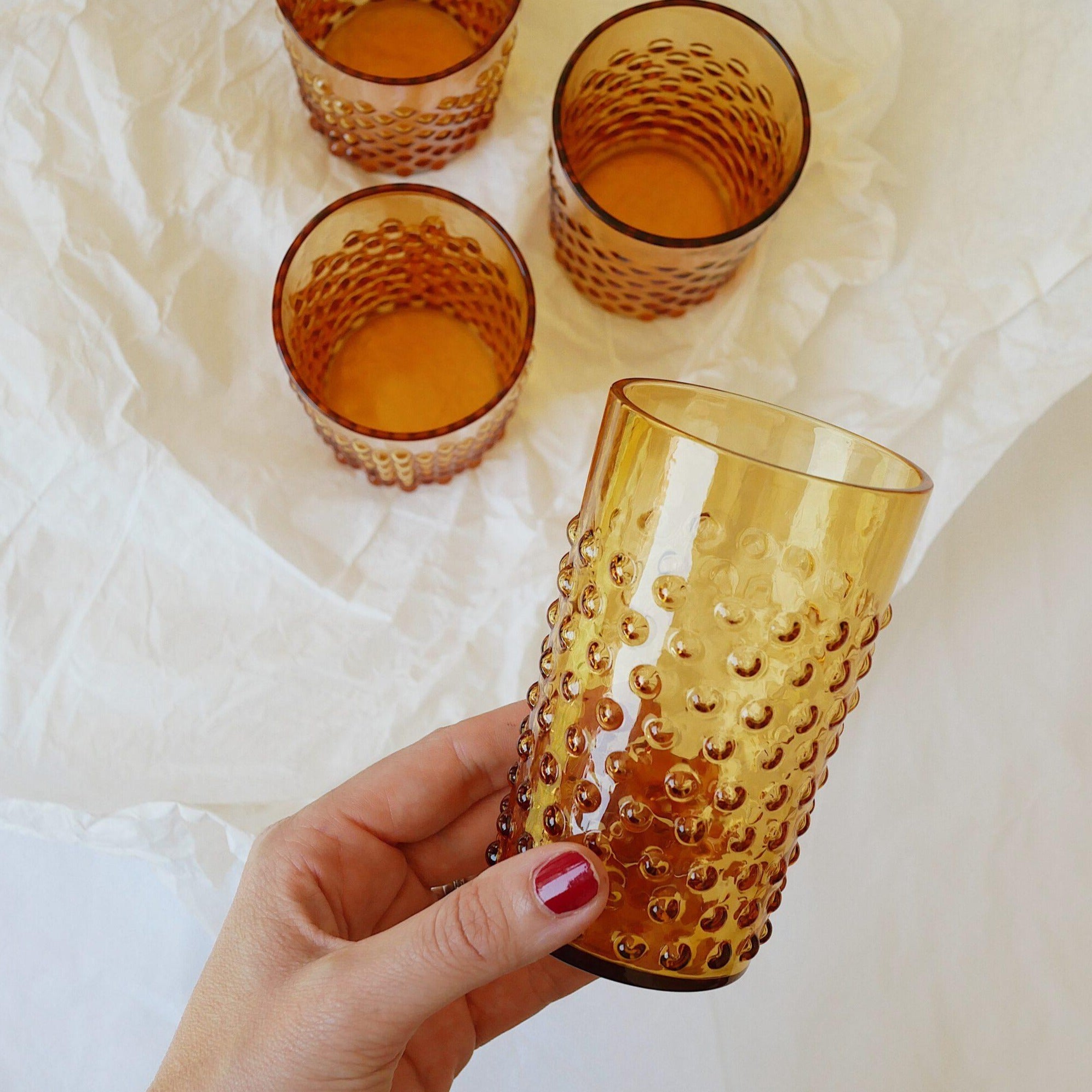 Wasserglas mit Noppen Goldgelb (4er)