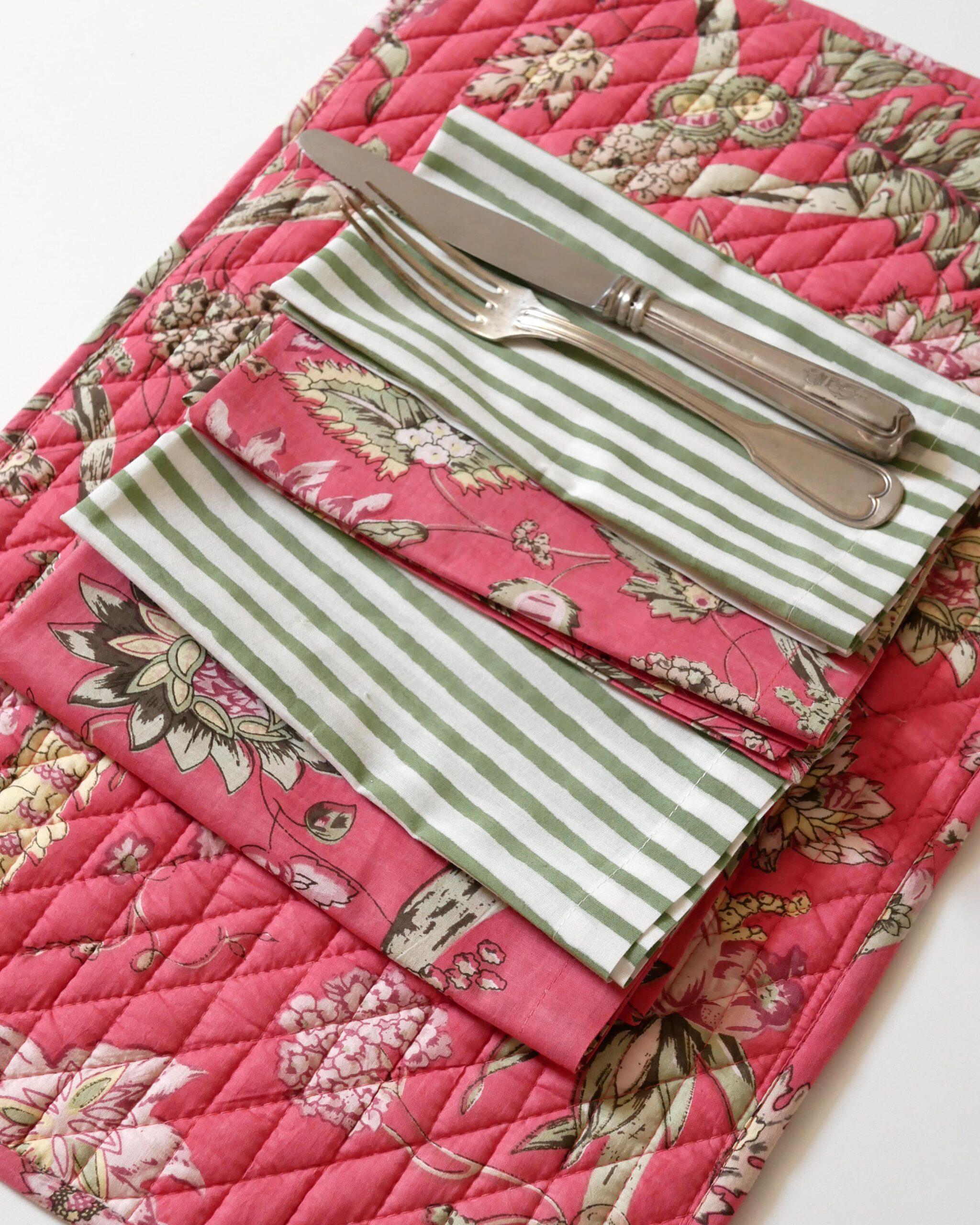 Blockprint Servietten "Riviera" Olivgrün (6er)