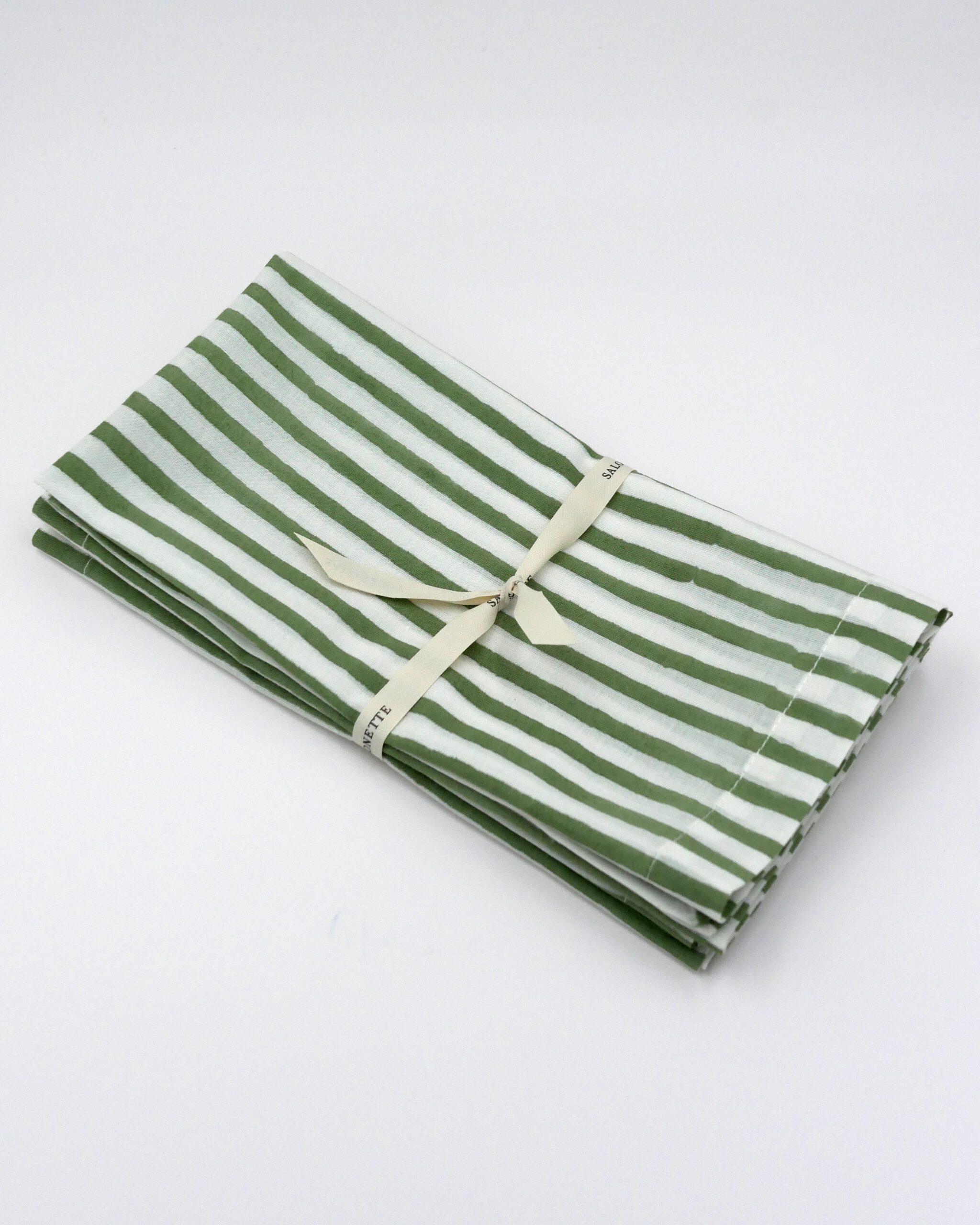 Blockprint Servietten "Riviera" Olivgrün (6er)