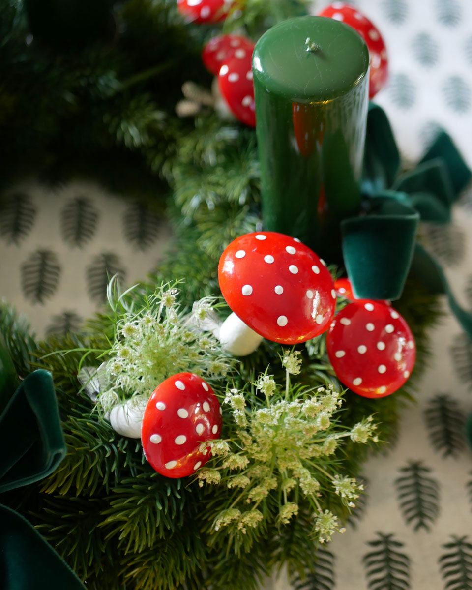 Set für Adventskranz in Dunkelgrün