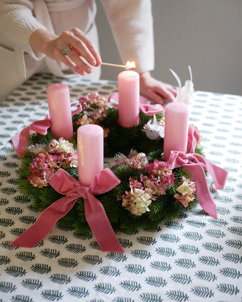 Set für Adventskranz in Rosa