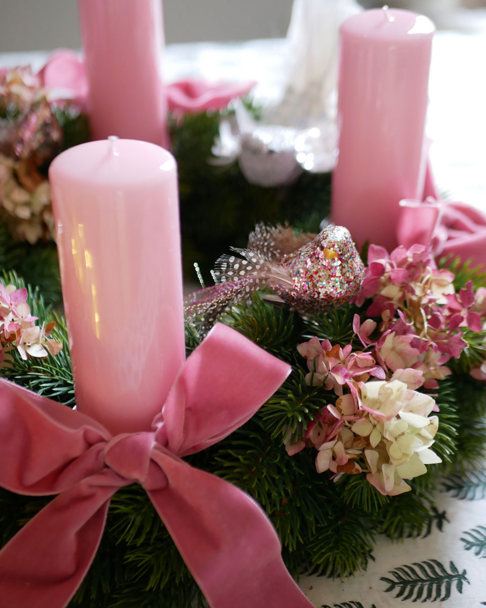 Set für Adventskranz in Rosa