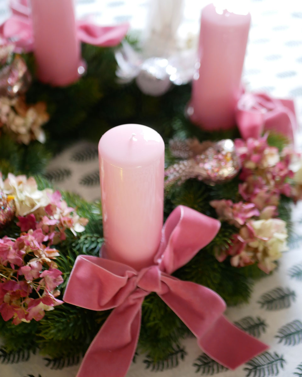 Set für Adventskranz in Rosa