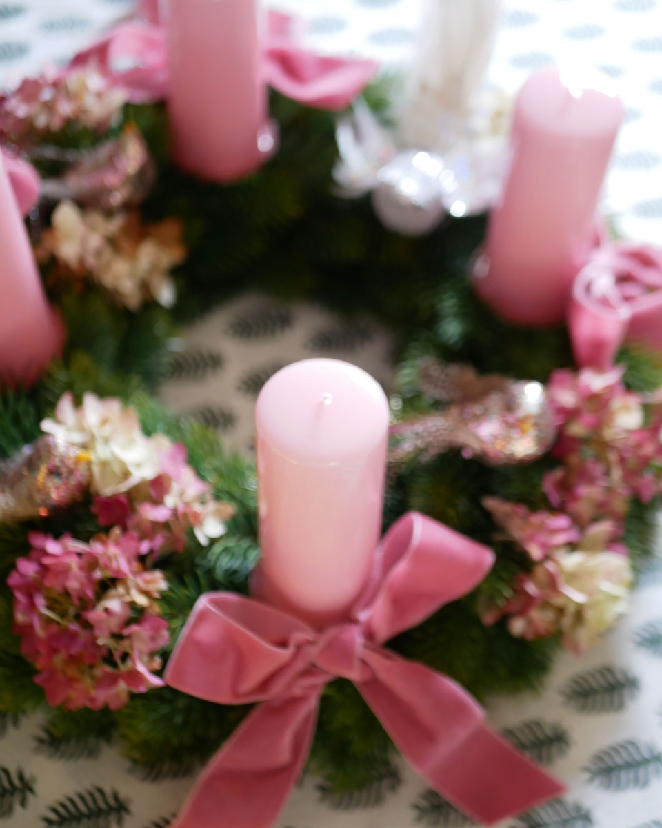 Set für Adventskranz in Rosa