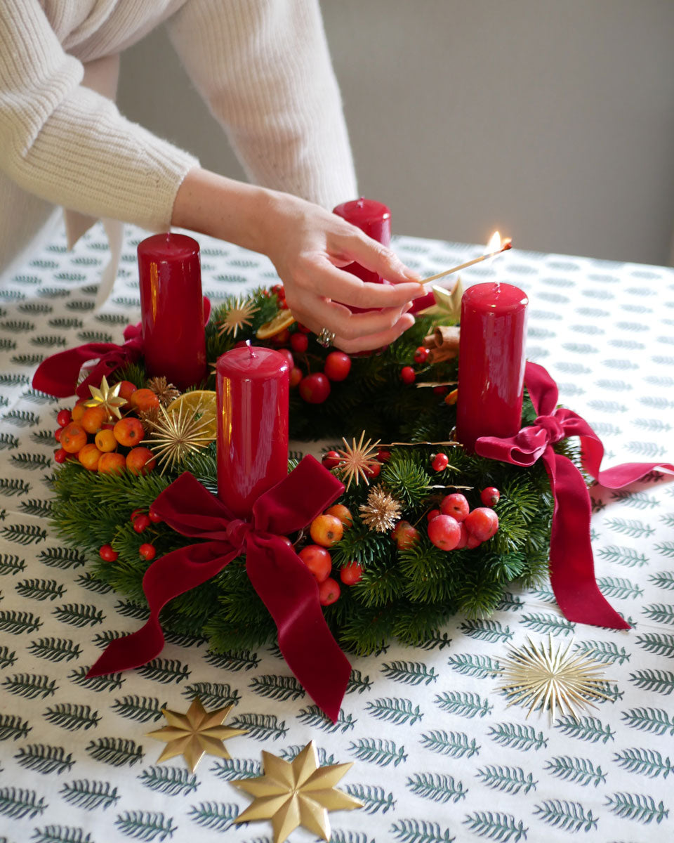 Set für Adventskranz in Rot