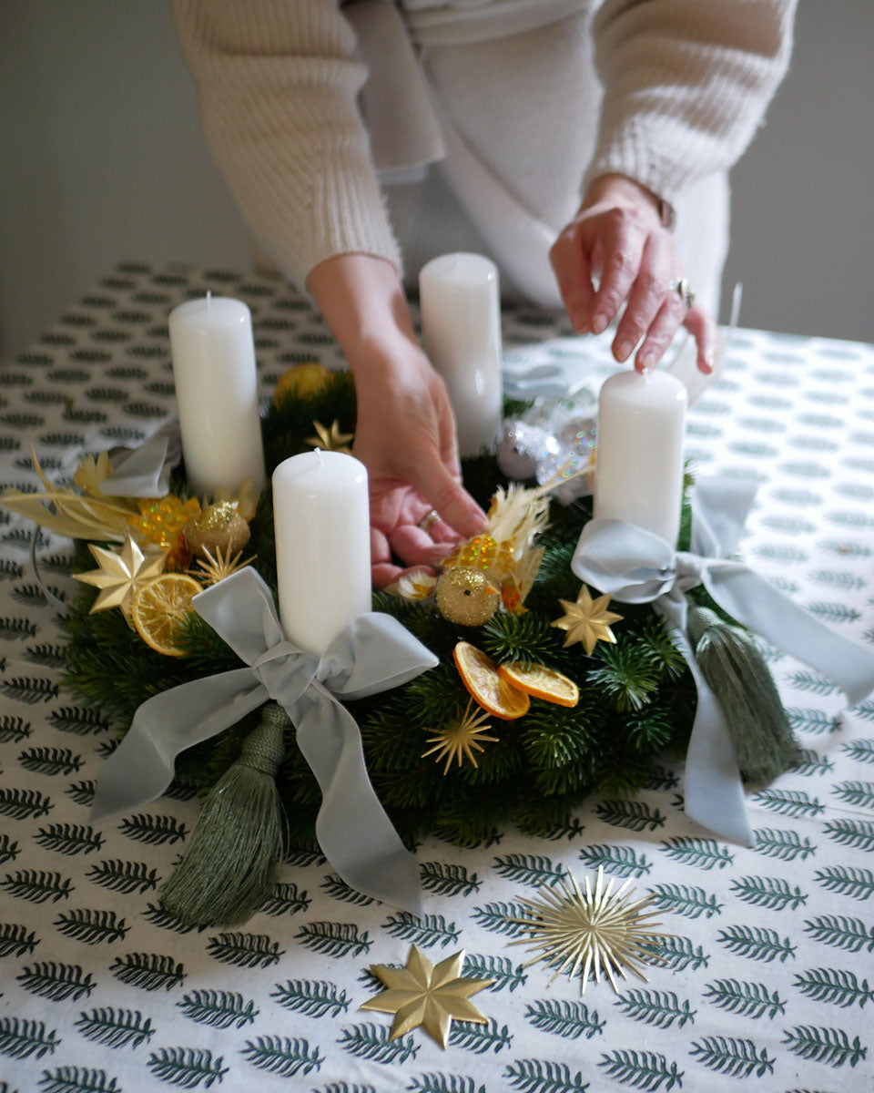 Set für Adventskranz in Gold & Silber