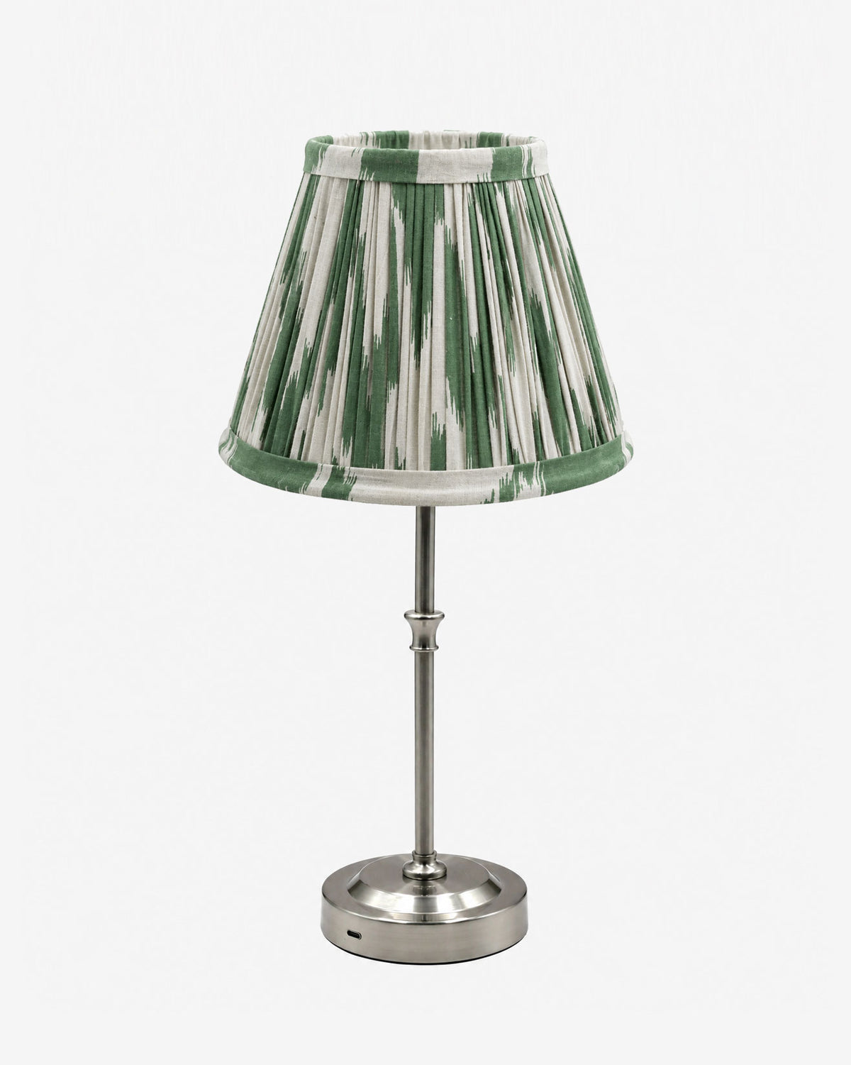 Akku-Tischleuchte "Paris" in Silber mit Ikat-Schirm