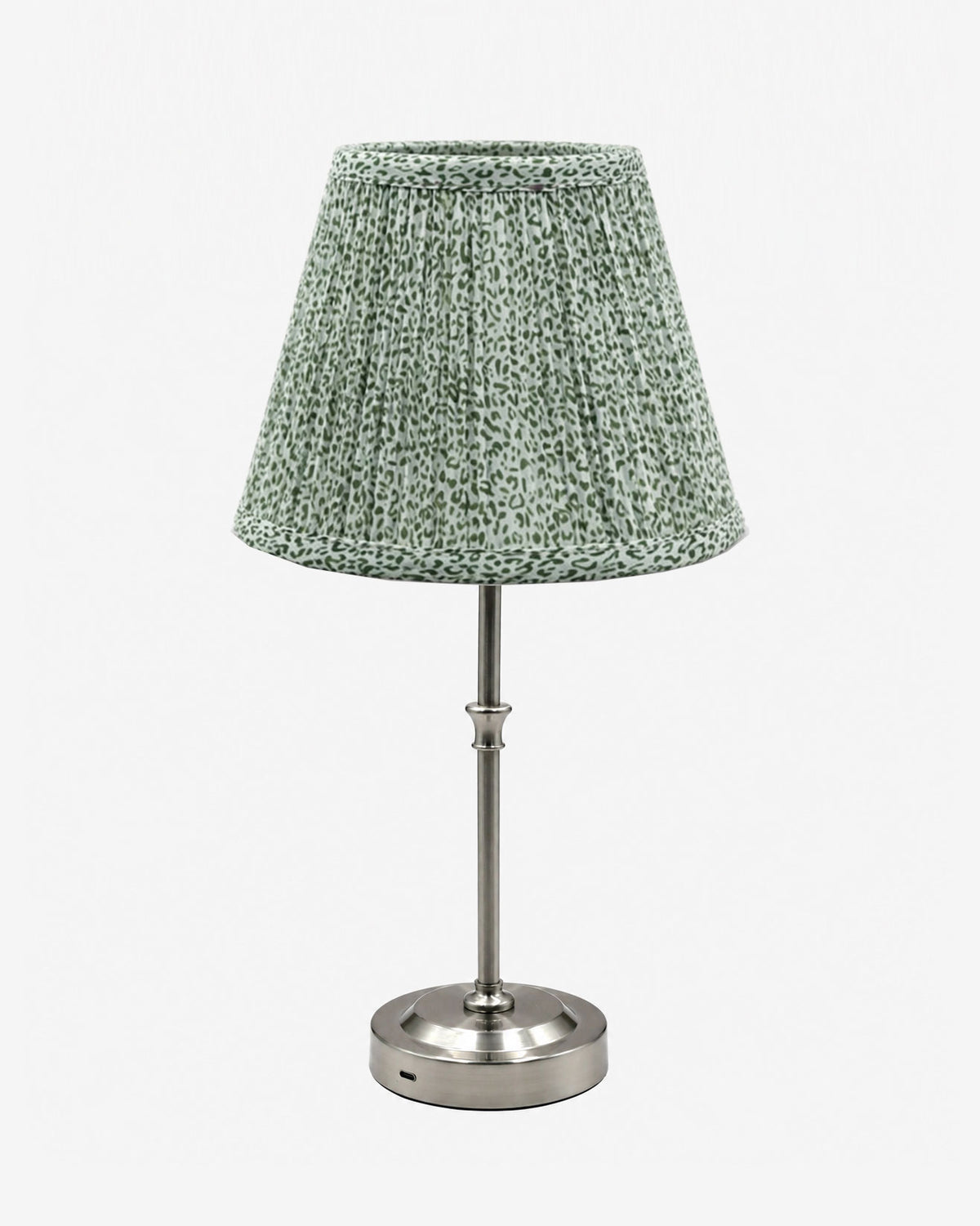 Akku-Tischleuchte "Paris" in Silber mit Stoffschirm
