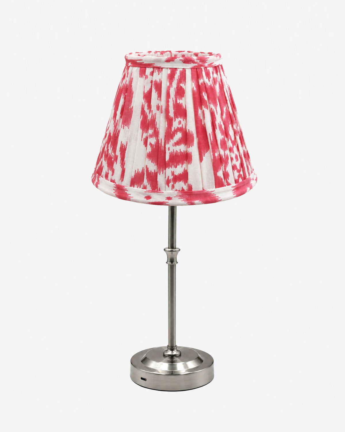 Akku-Tischleuchte "Paris" in Silber mit Ikat-Schirm