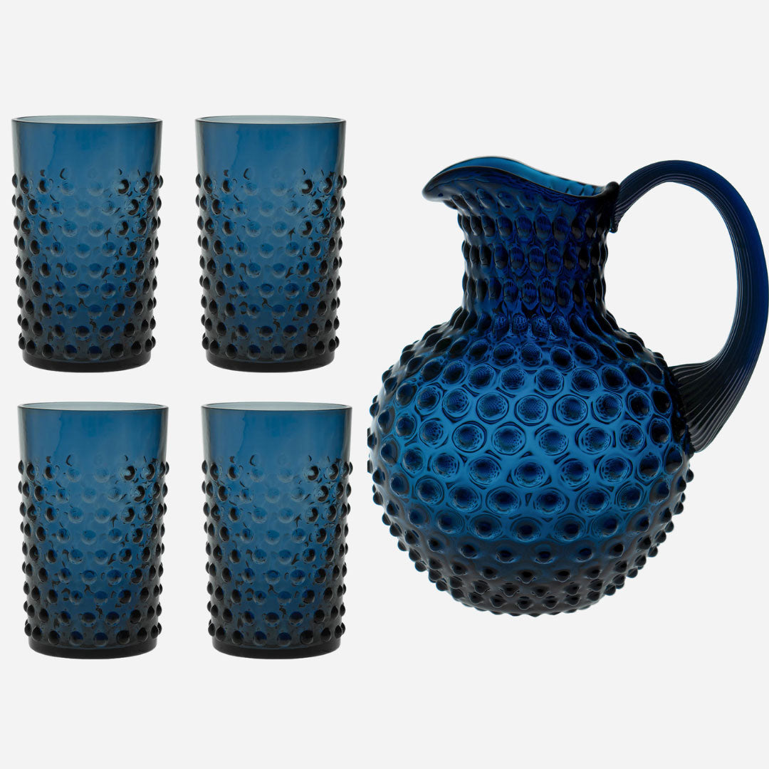Noppenglas-Set - Krug und Gläser Dunkelblau