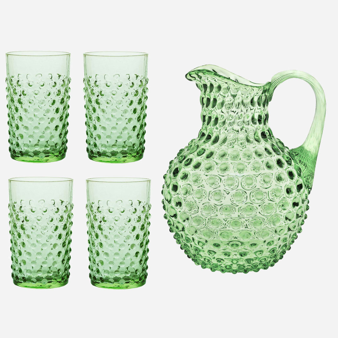 Noppenglas-Set - Krug und Gläser Limettengrün