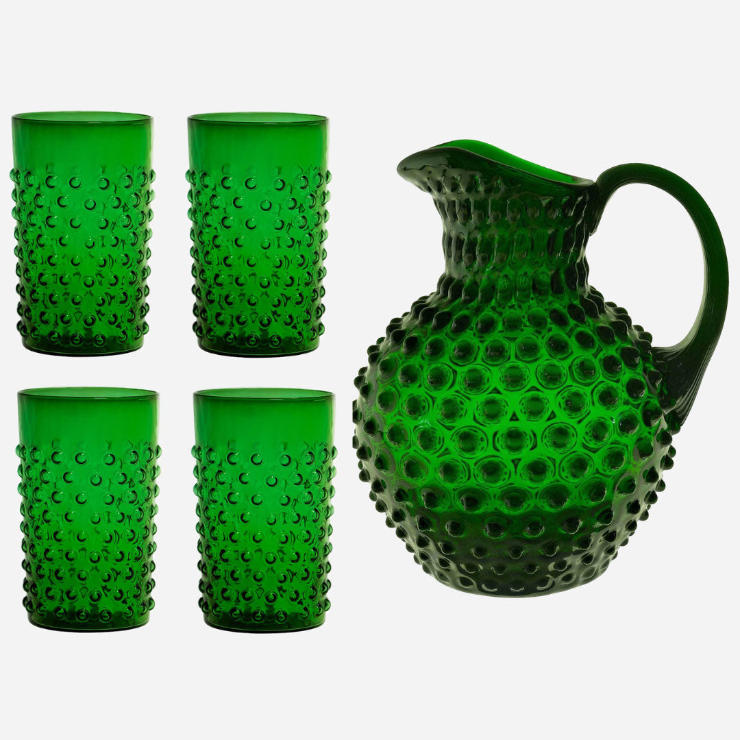 Noppenglas-Set - Krug und Gläser Smaragdgrün