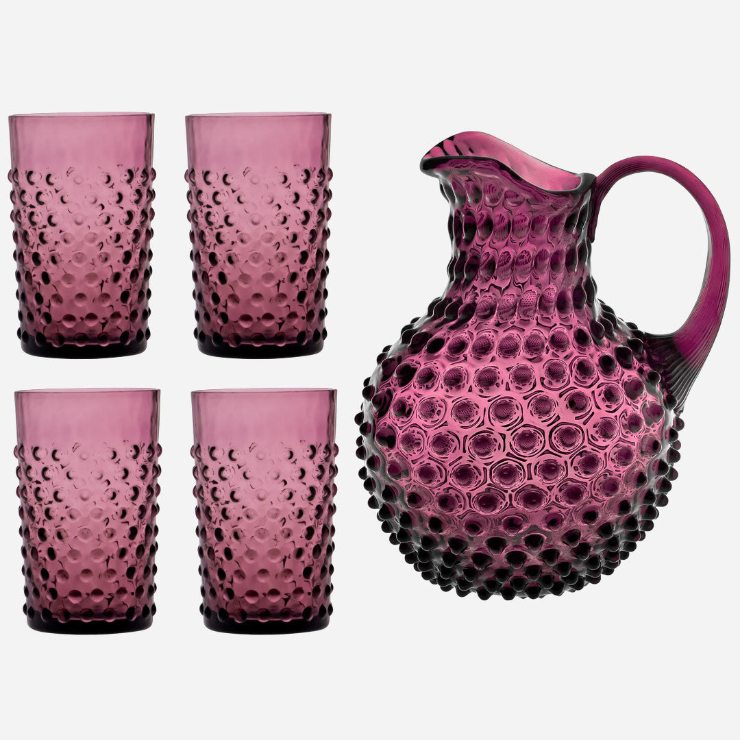 Noppenglas-Set - Krug und Gläser Violett
