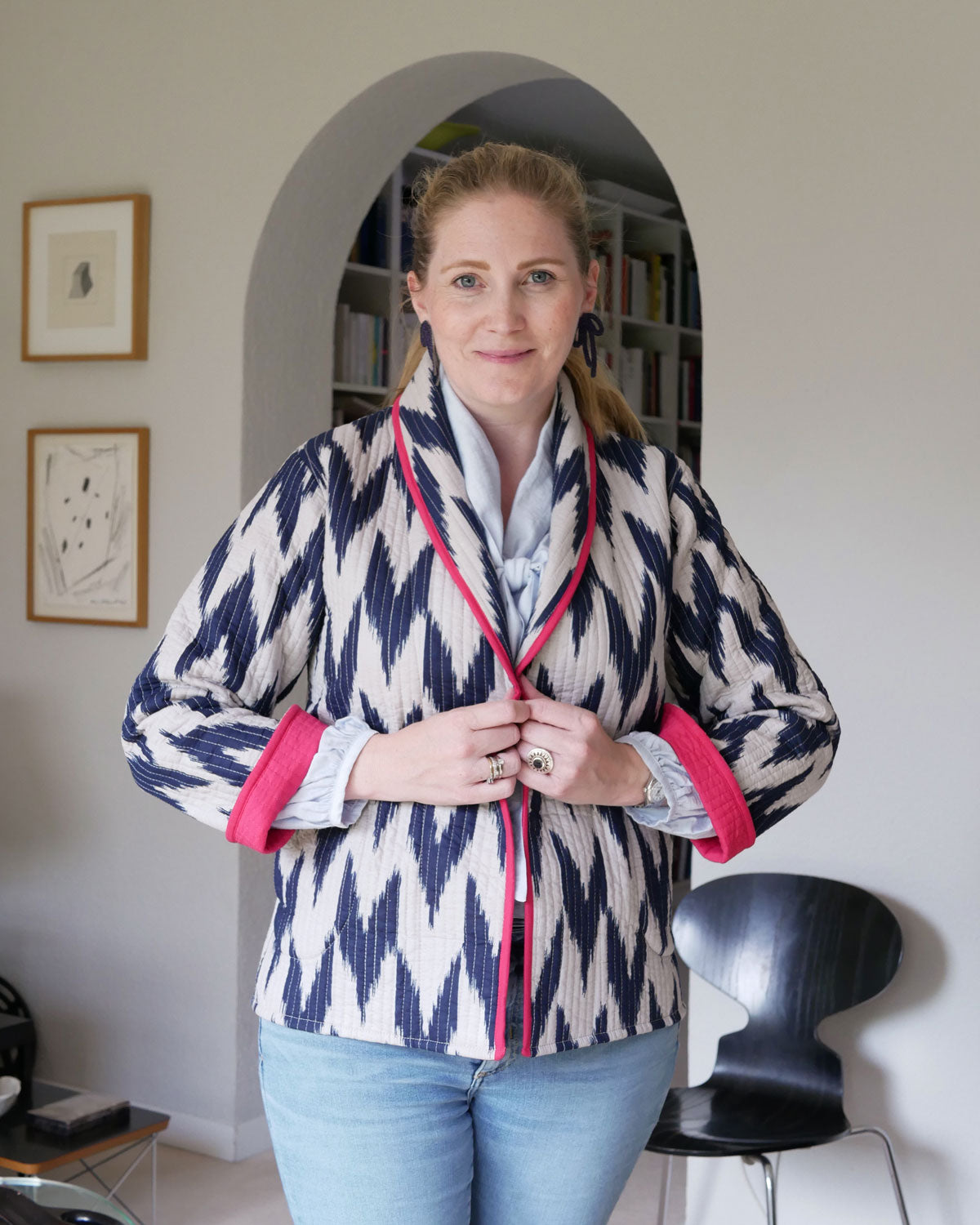 Ikat-Jacke "Donata" in Navy und Pink