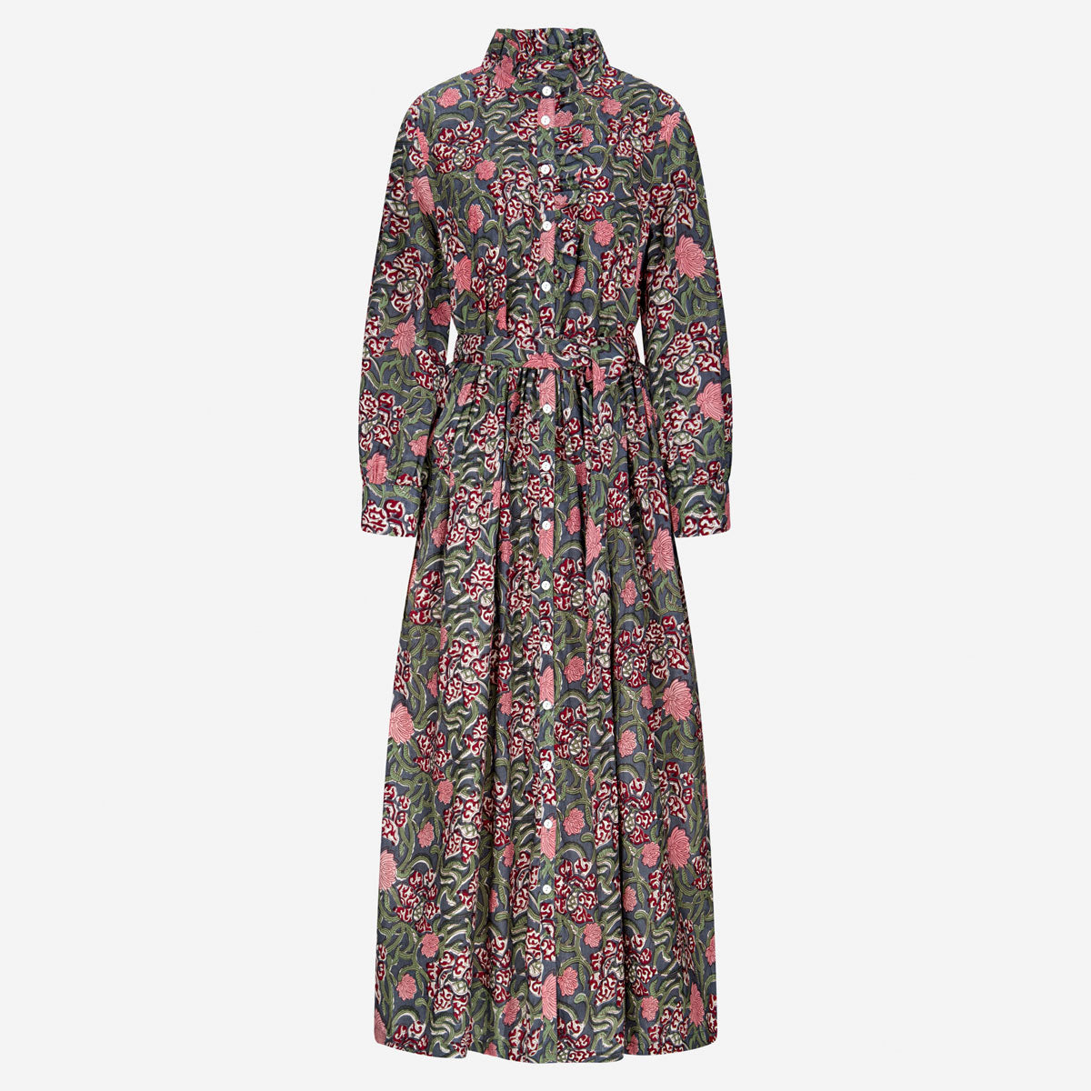 Kleid mit Volantkragen "Leonie" in blauem Muster
