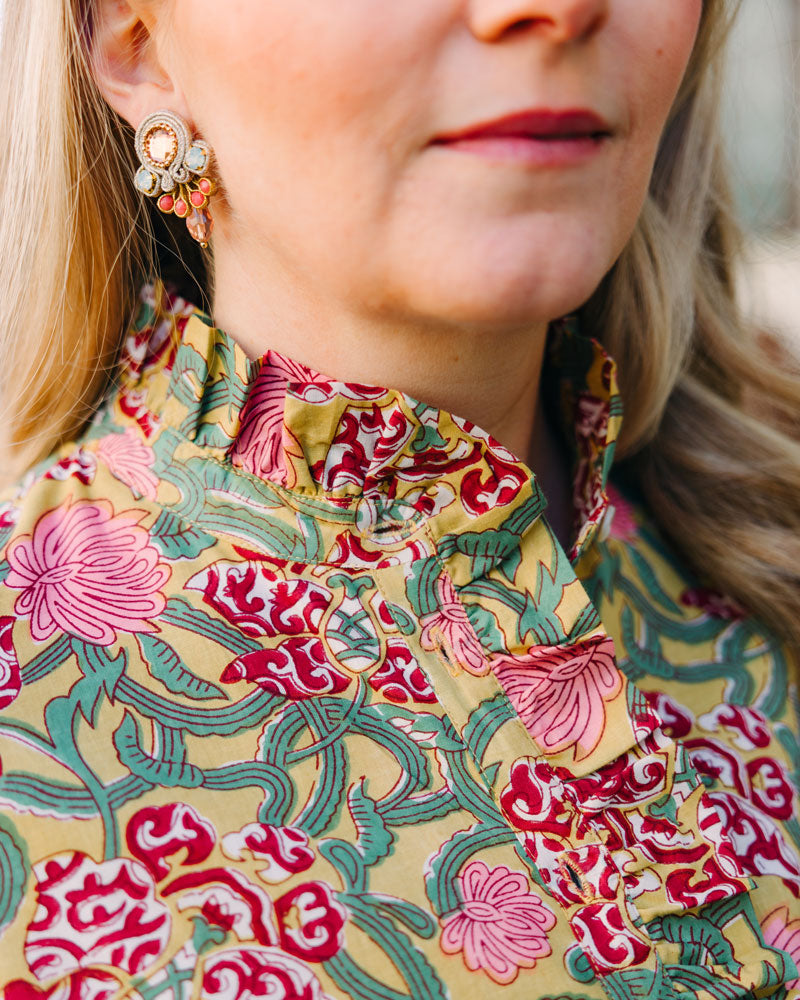 Kleid mit Volantkragen "Leonie" in gelbem Muster