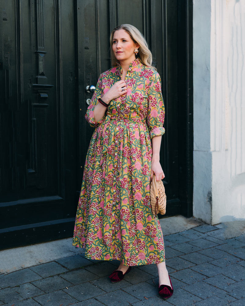 Kleid mit Volantkragen "Leonie" in gelbem Muster
