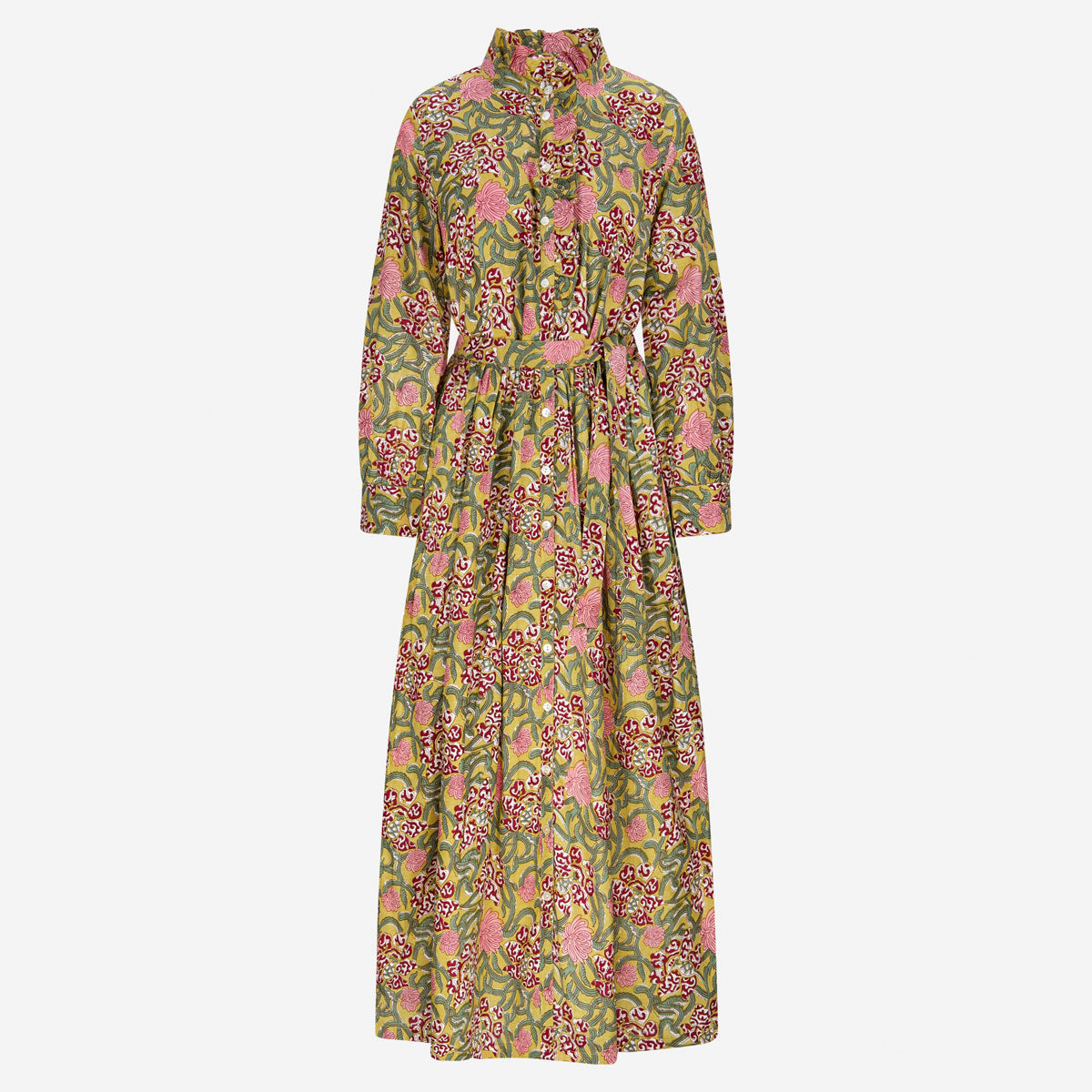 Kleid mit Volantkragen "Leonie" in gelbem Muster
