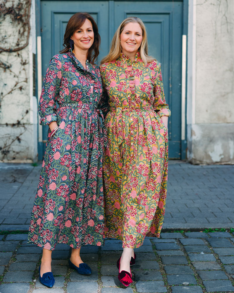 Kleid mit Volantkragen "Leonie" in blauem Muster