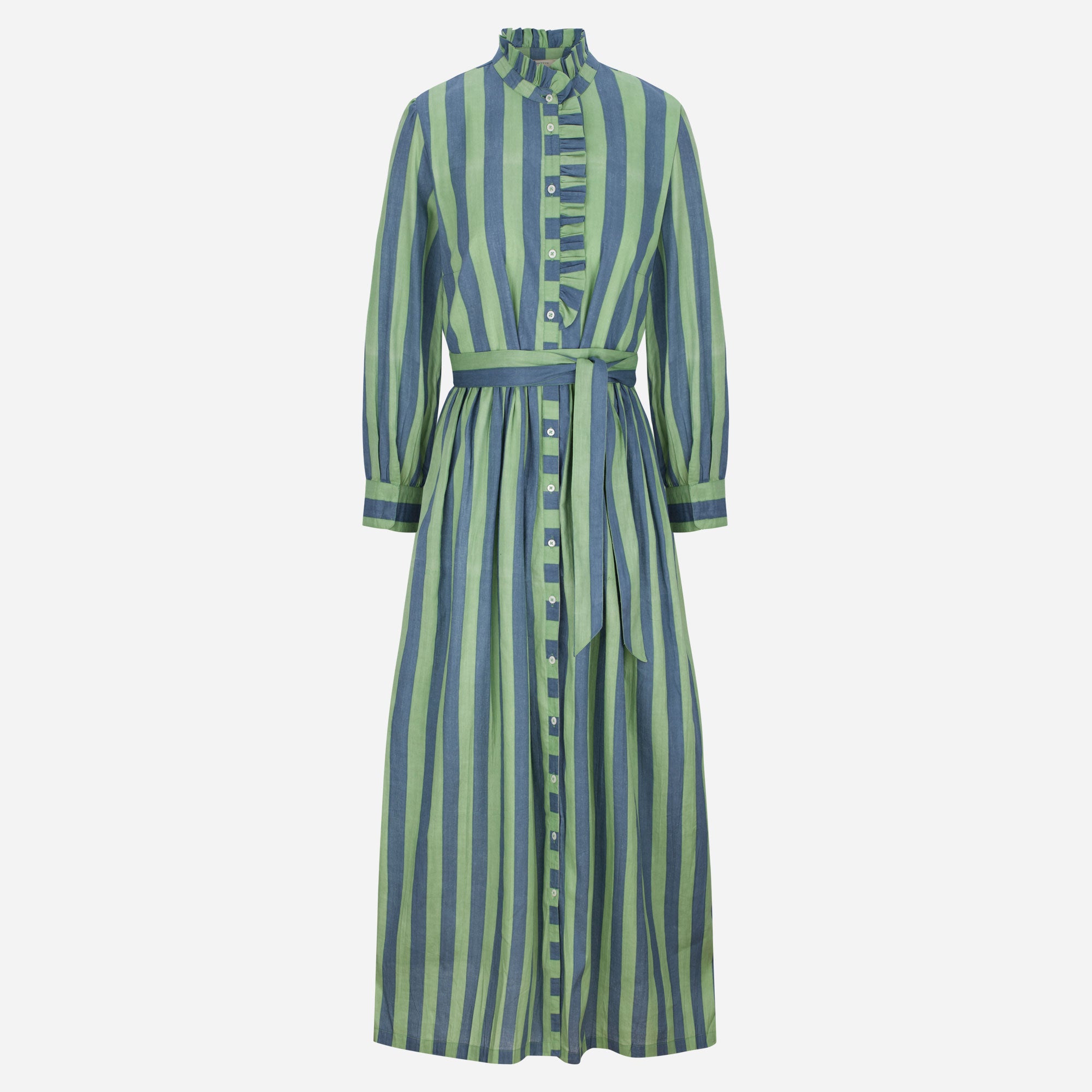 Kleid mit Volantkragen "Leonie" mit grün-blauen Streifen