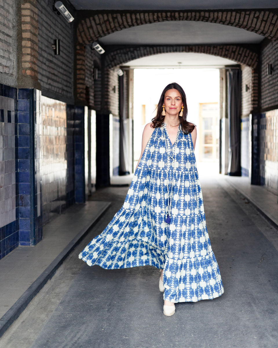 Sommerkleid "Lilian" mit Blättermuster in Blau