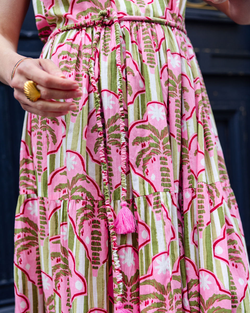 Sommerkleid "Lilian" mit Palmenmuster in Rosa und Grün