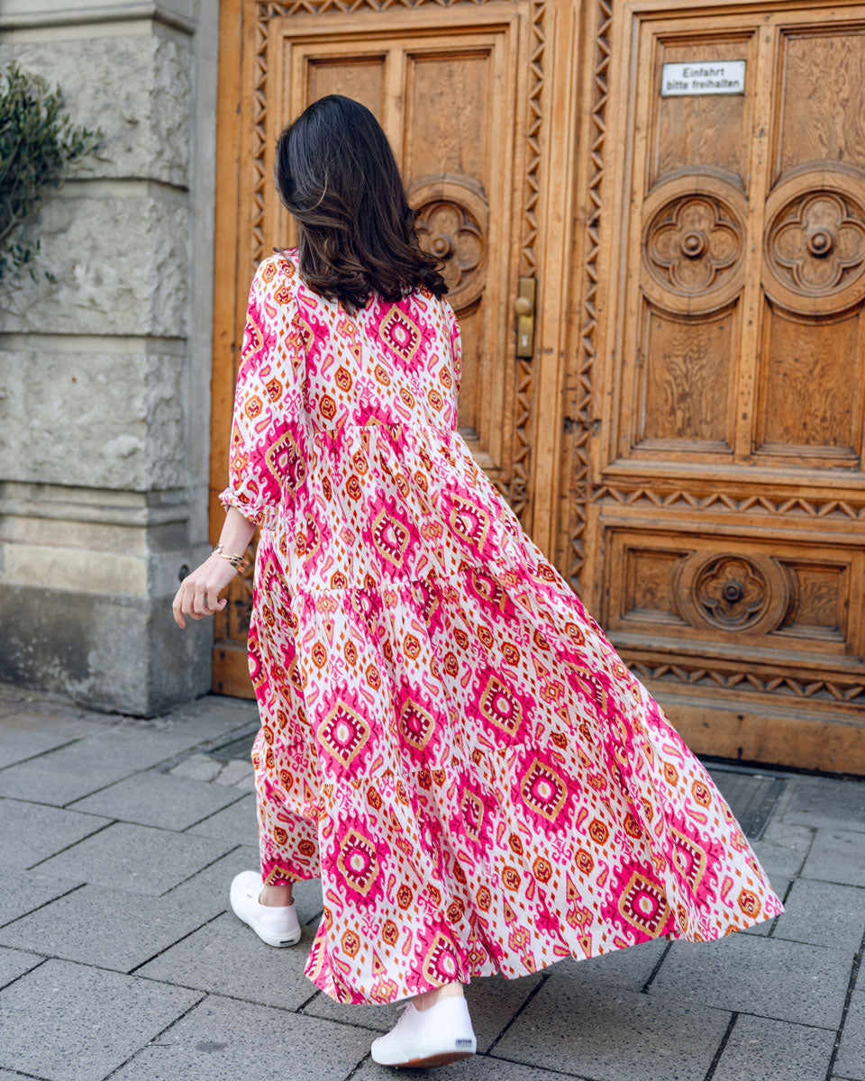 Maxikleid "Maxima" in Pink Ikat