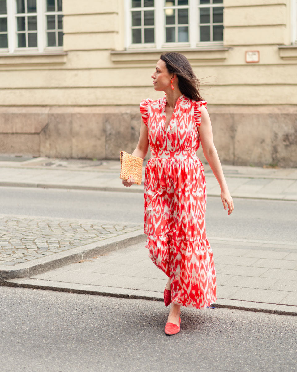 Sommerkleid "Valerie" mit Ikatmuster in Korall
