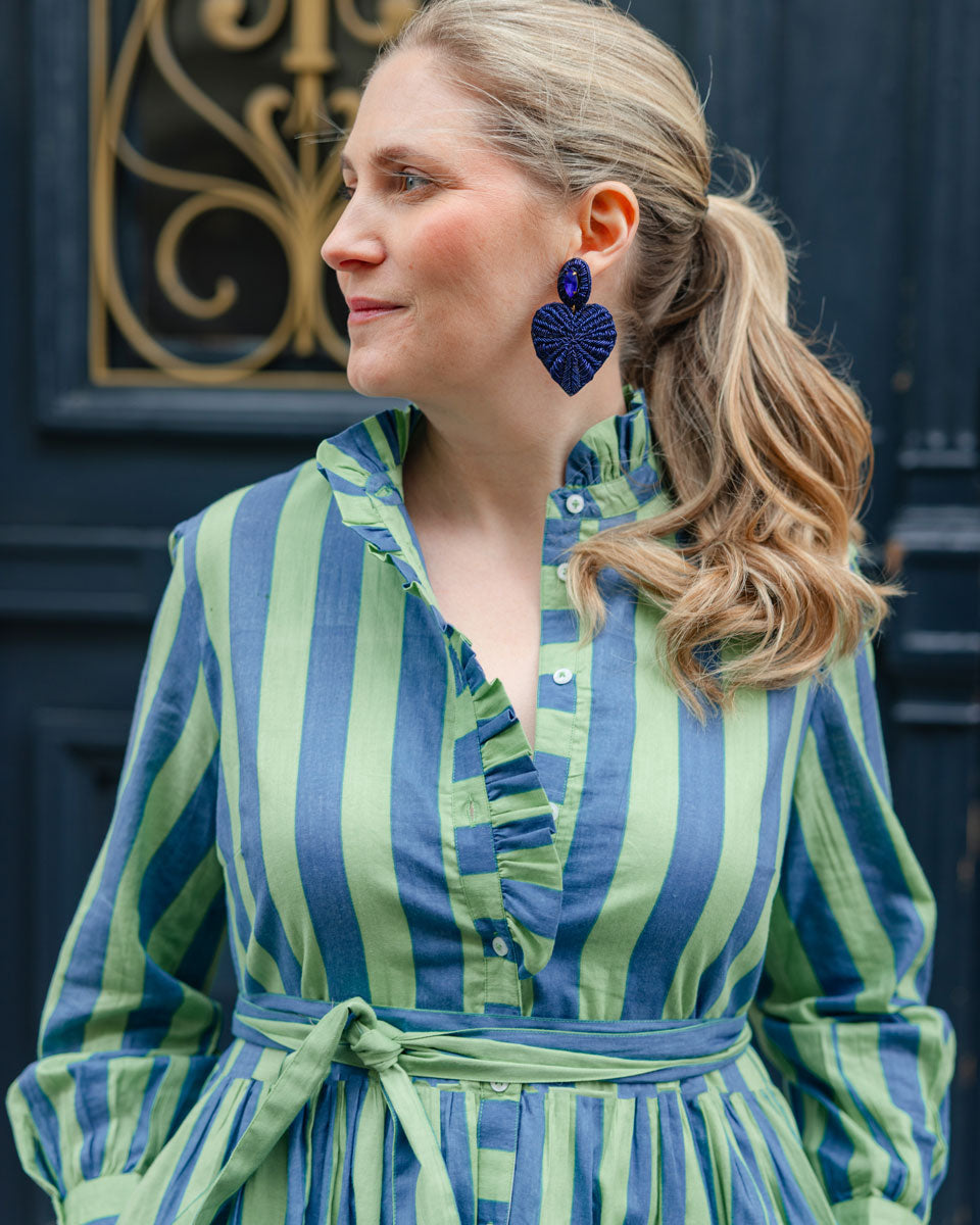 Kleid mit Volantkragen "Leonie" mit grün-blauen Streifen