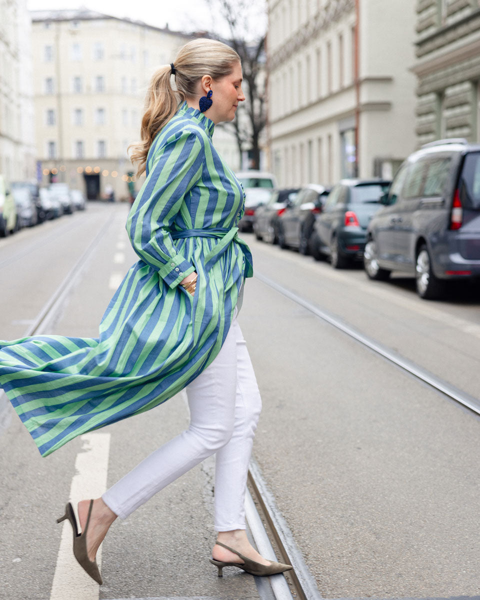 Kleid mit Volantkragen "Leonie" mit grün-blauen Streifen