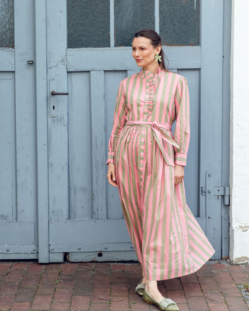 Kleid mit Volantkragen "Leonie" mit rosa-sand Streifen