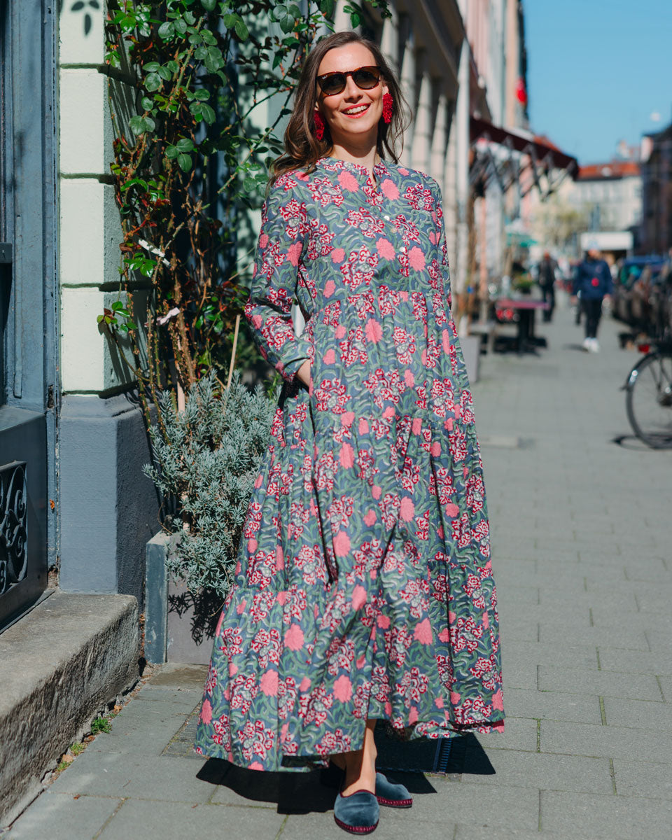 Maxikleid "Maxima" mit blauem Muster