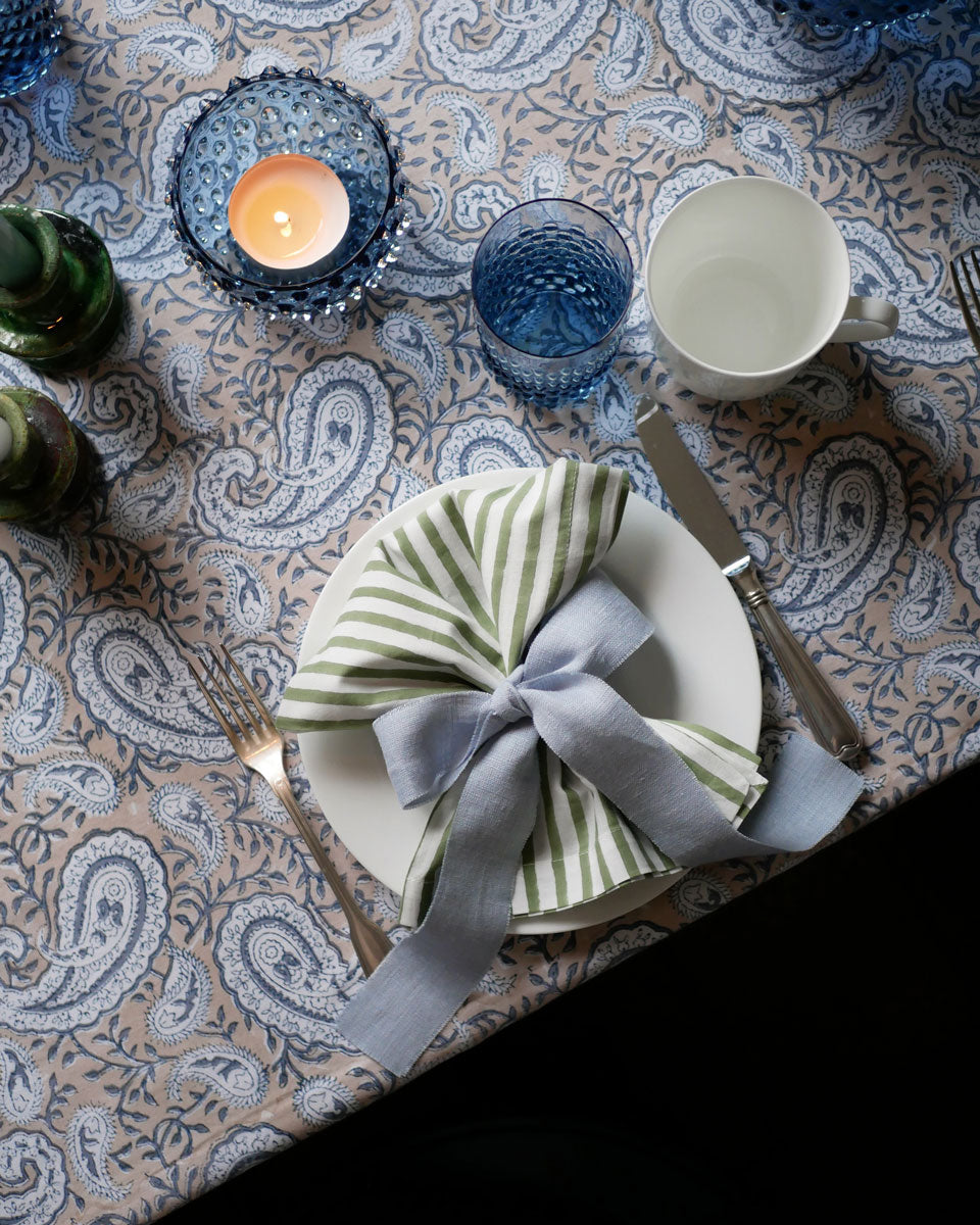 Blockprint Tischdecke "Paisley Blue"