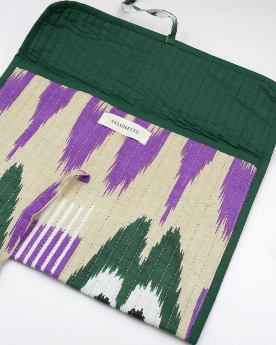 Pochette "Ikat" in violett und grün