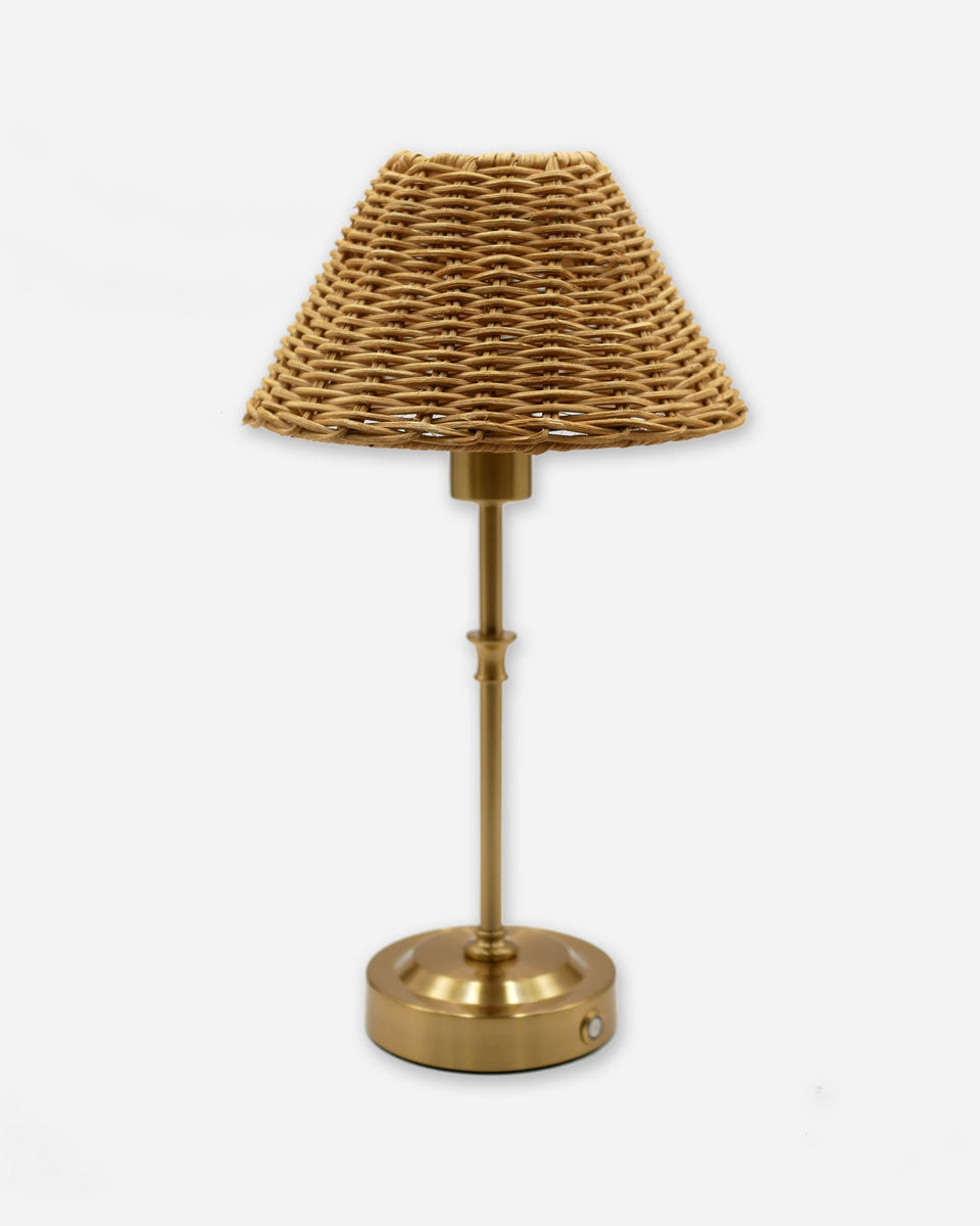 Akku Tischleuchte mit Rattanschirm