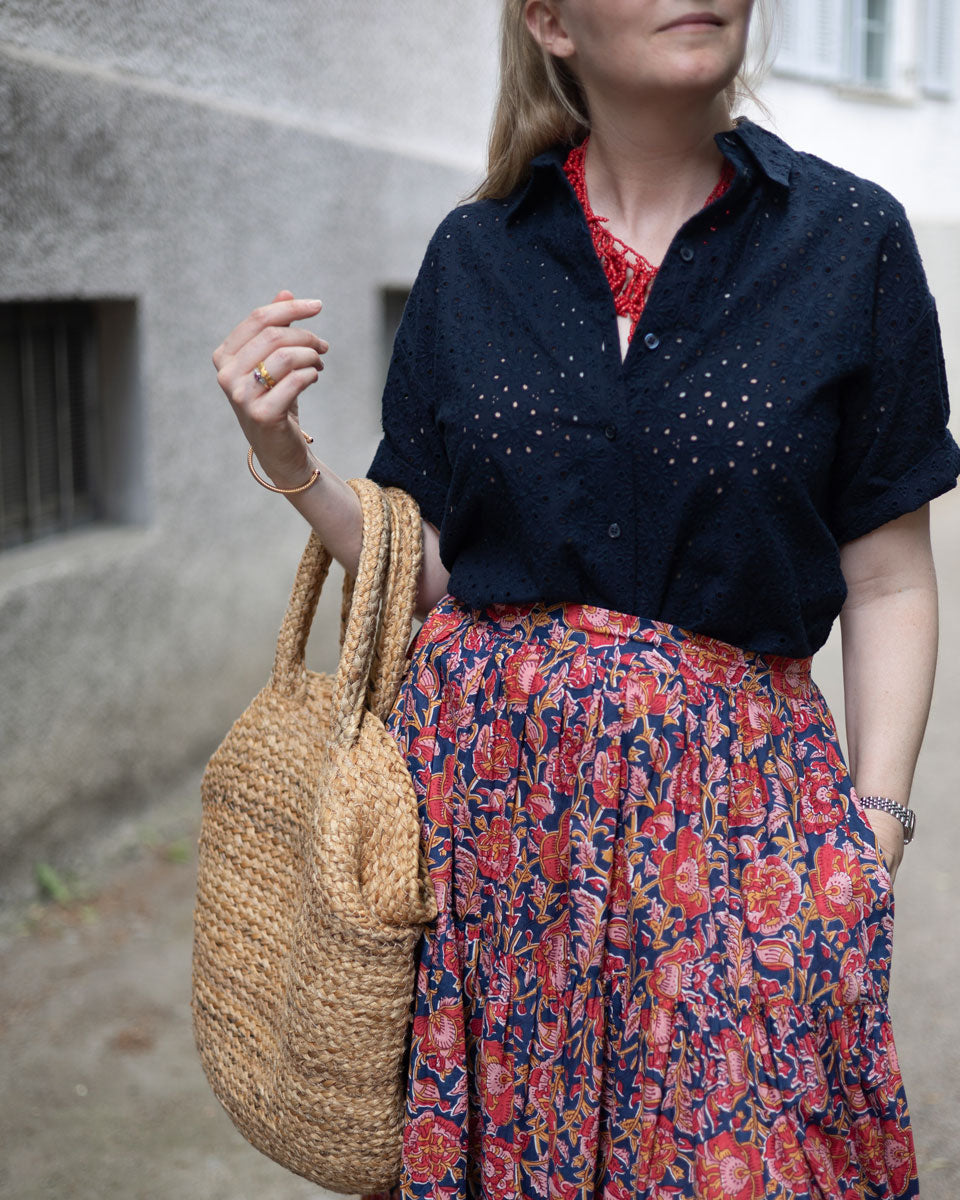 Rock "Selma" mit blau-rotem Muster