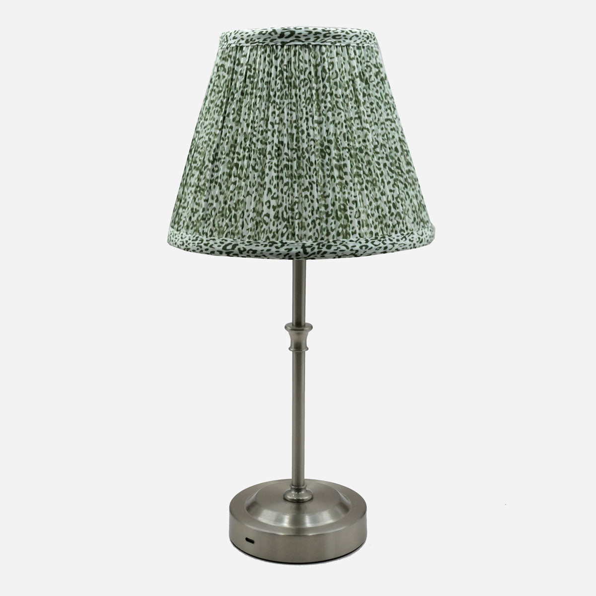 Akku-Tischleuchte "Paris" in Silber mit Stoffschirm