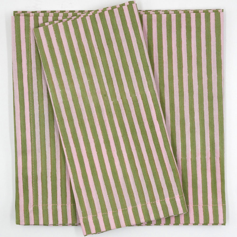 Blockprint Servietten "Riviera" - rosa-oliv (4er)