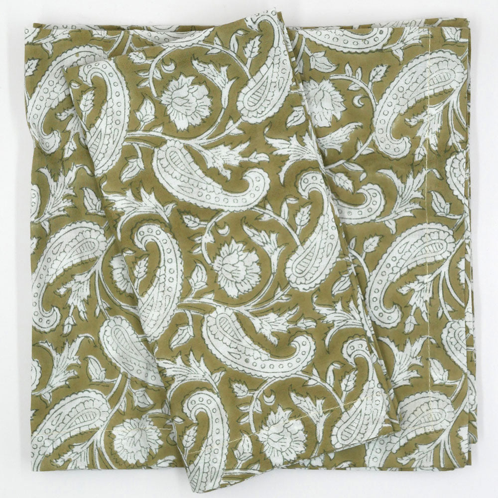 Blockprint Servietten "Paisley" - graugrün (4er)