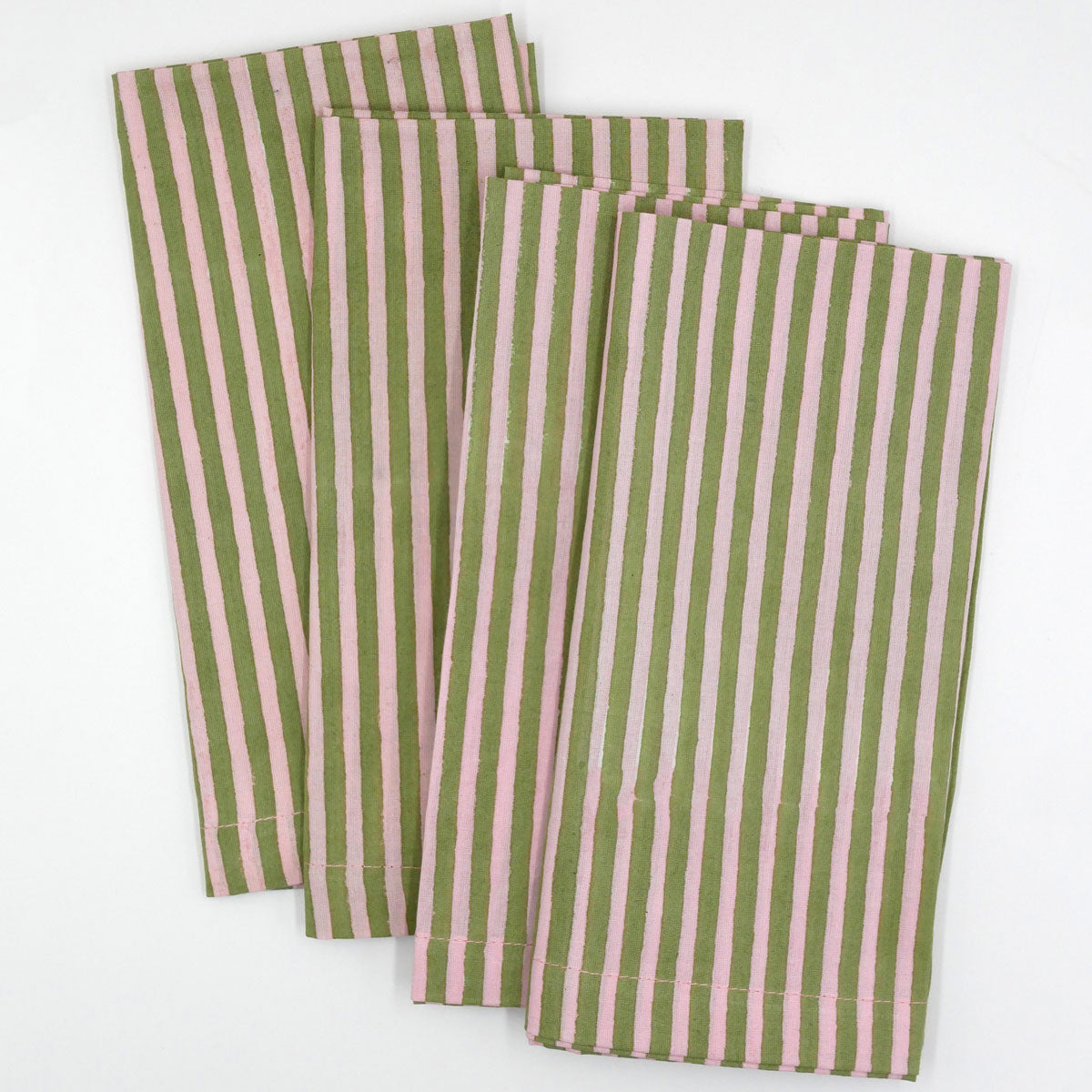 Blockprint Servietten "Riviera" - rosa-oliv (4er)