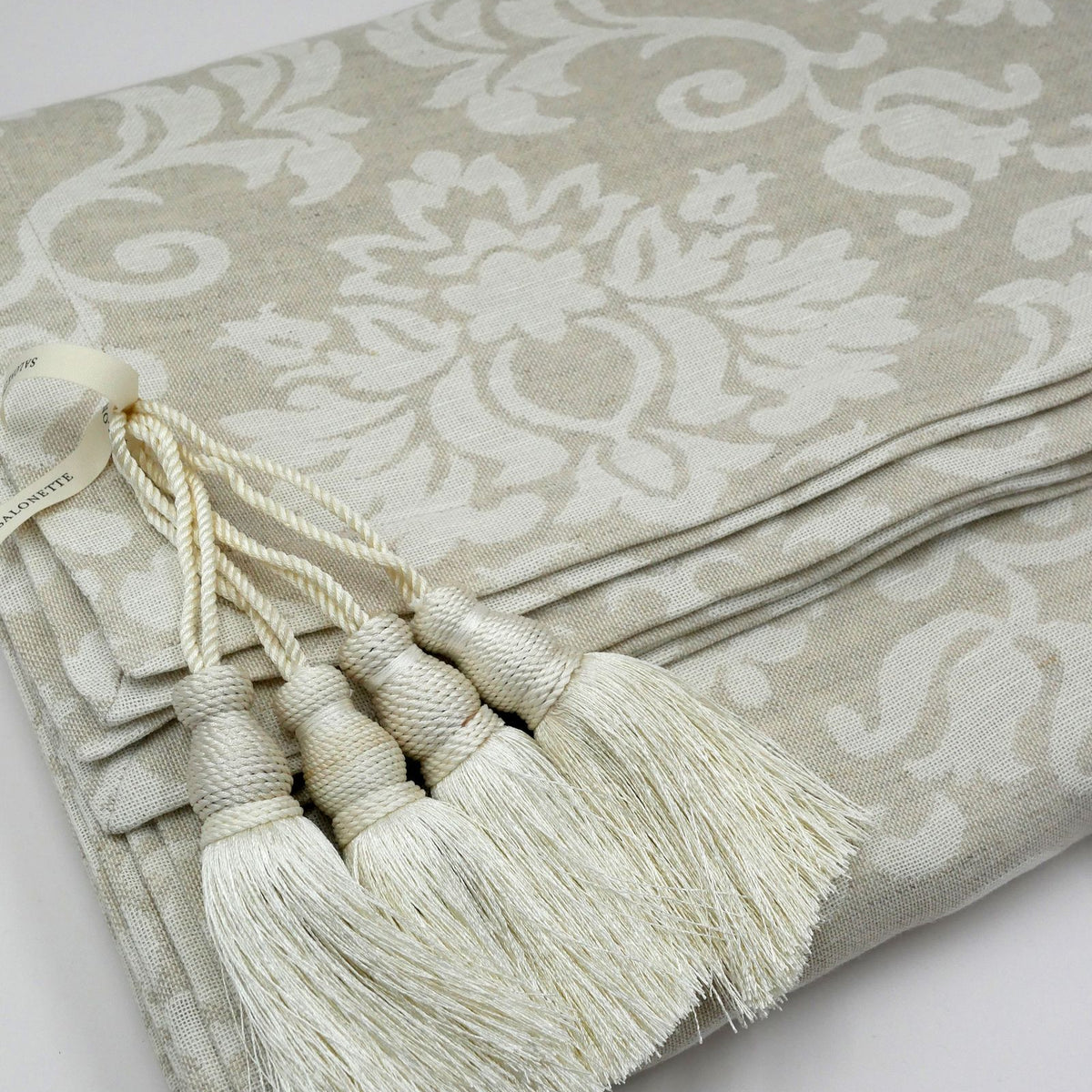Leinen Tischdecke Jacquard Sand mit Quasten